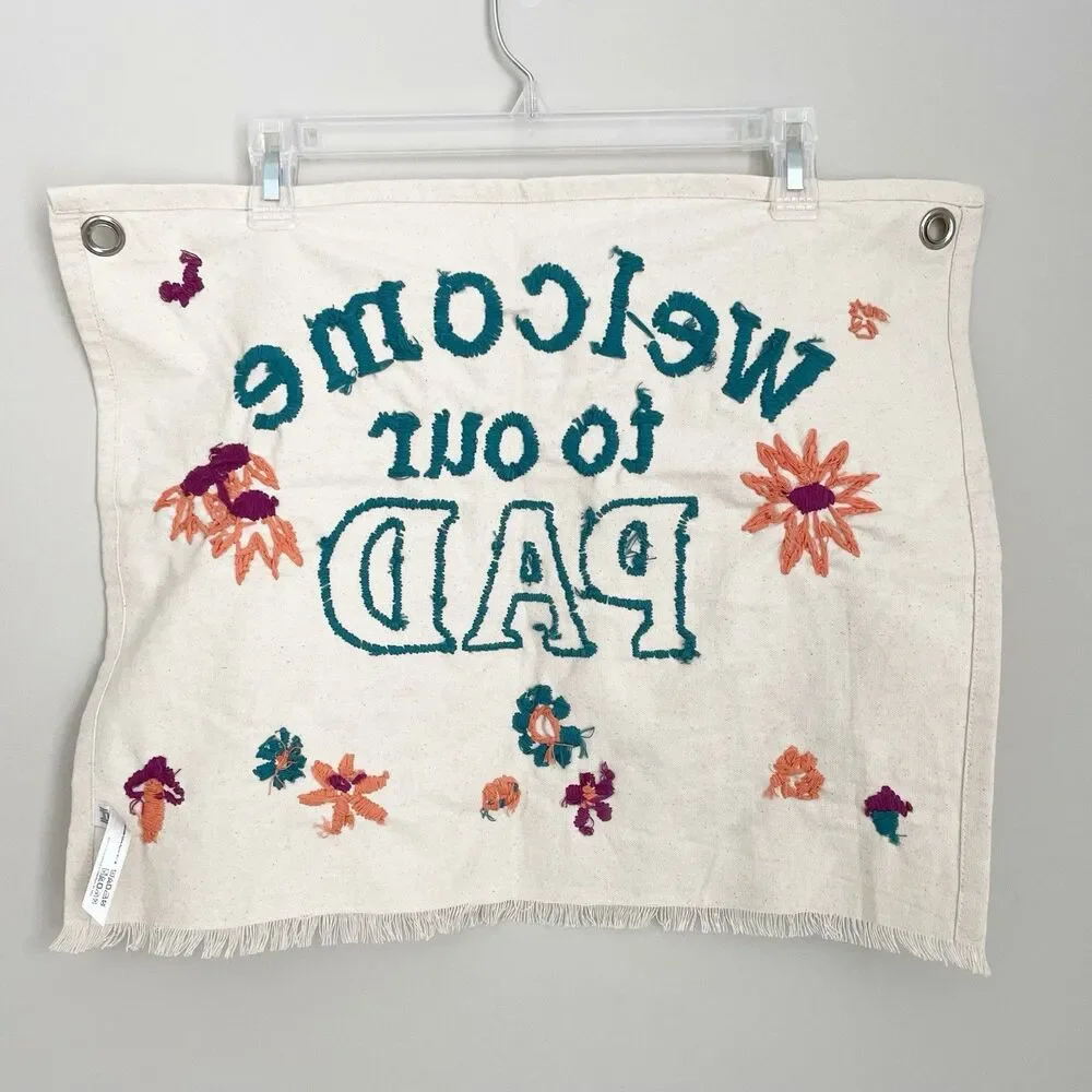 Urban Outfitters Embroidered Tapestry Welcome To Our Pad Mushrooms Flowers
